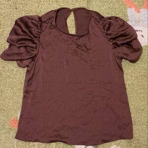 Brown Flowy Blouse with Ruffled Sleeves